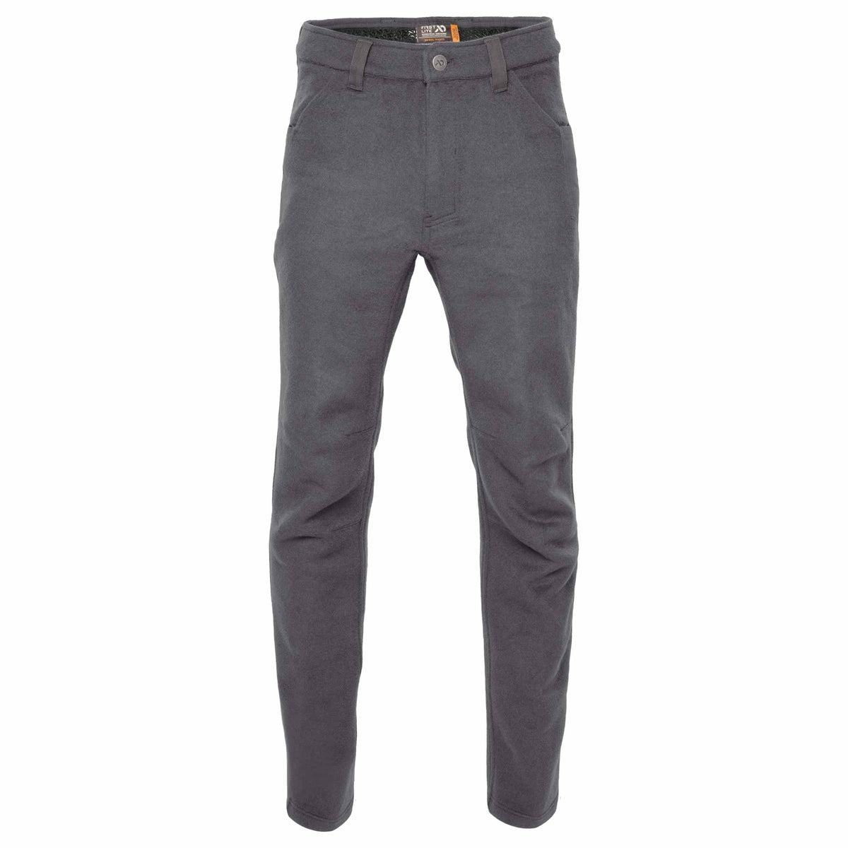 Grey wool hunting pants on a white studio background