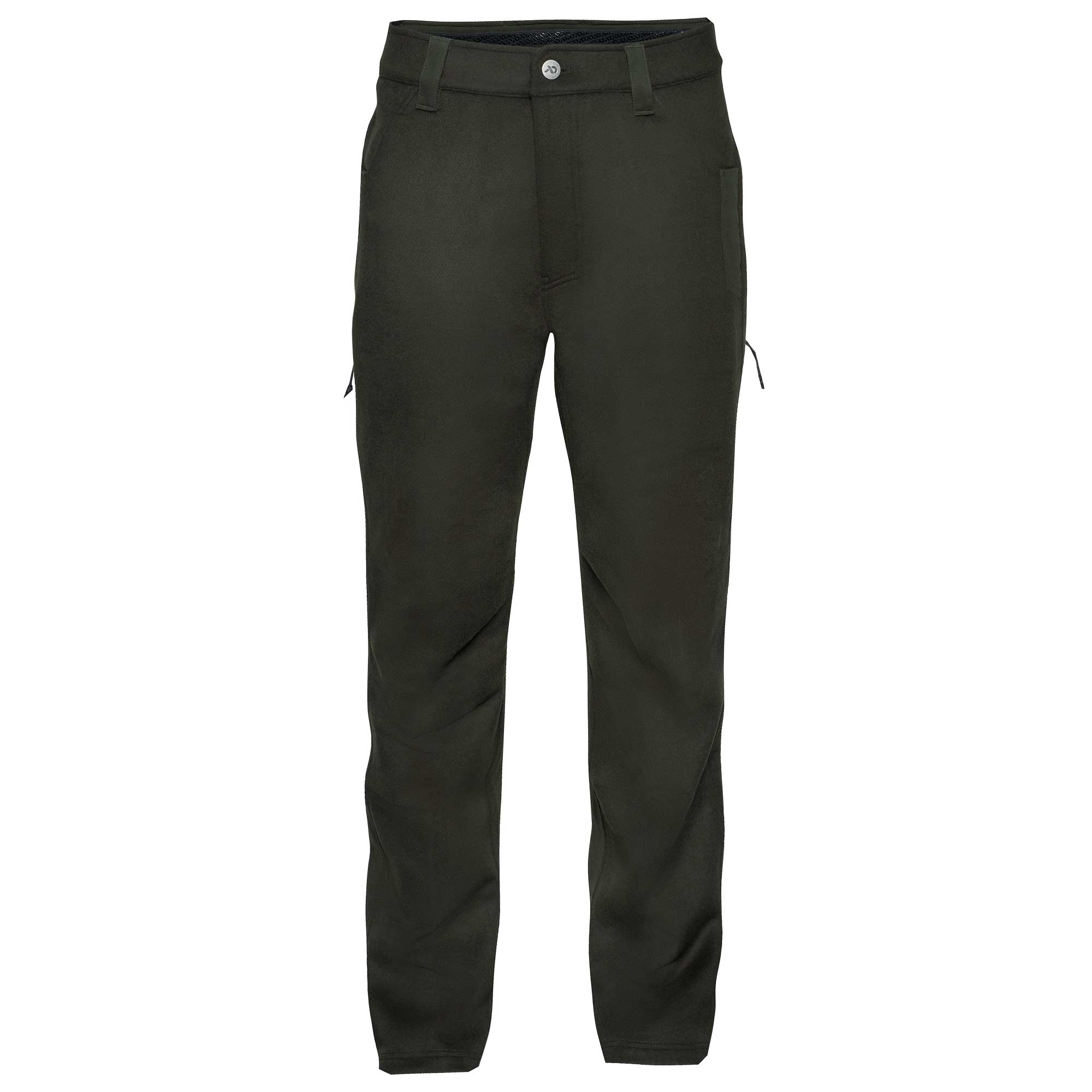 Dark moss pants in a white background.