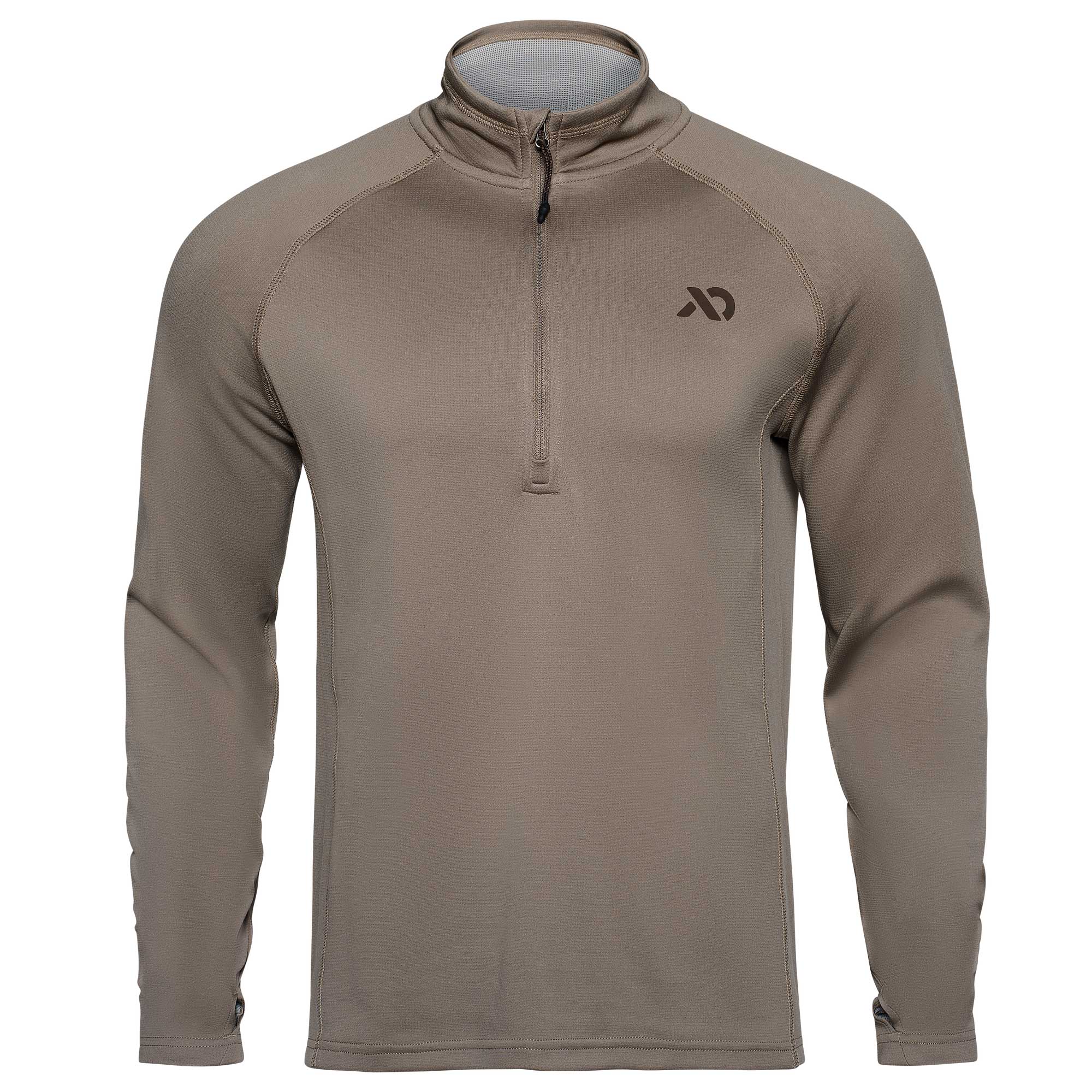 Tan quarter-zip with a First Lite logo on a white background
