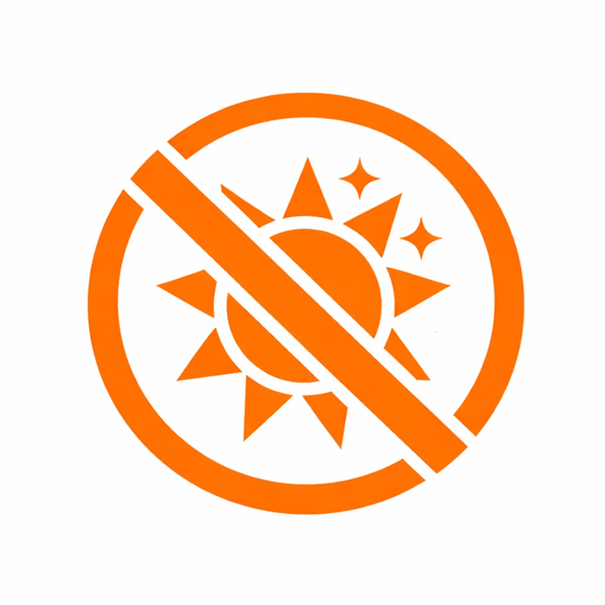 Orange 'no bright light' symbol with sun and sparkles crossed out.