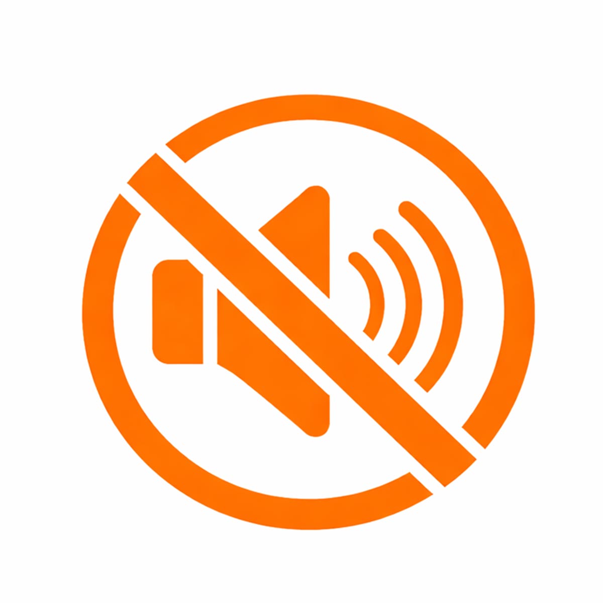 Orange mute icon: speaker with sound waves crossed out.